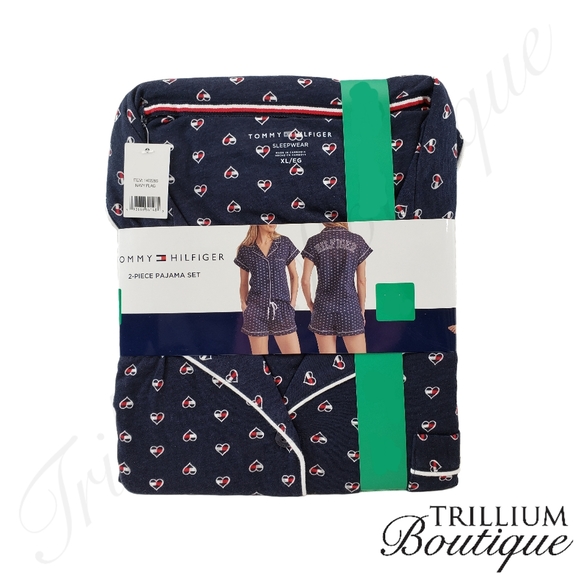 Tommy Hilfiger Women's 2-piece Blue Logo Heart Short Set XL NWT - Picture 3 of 4